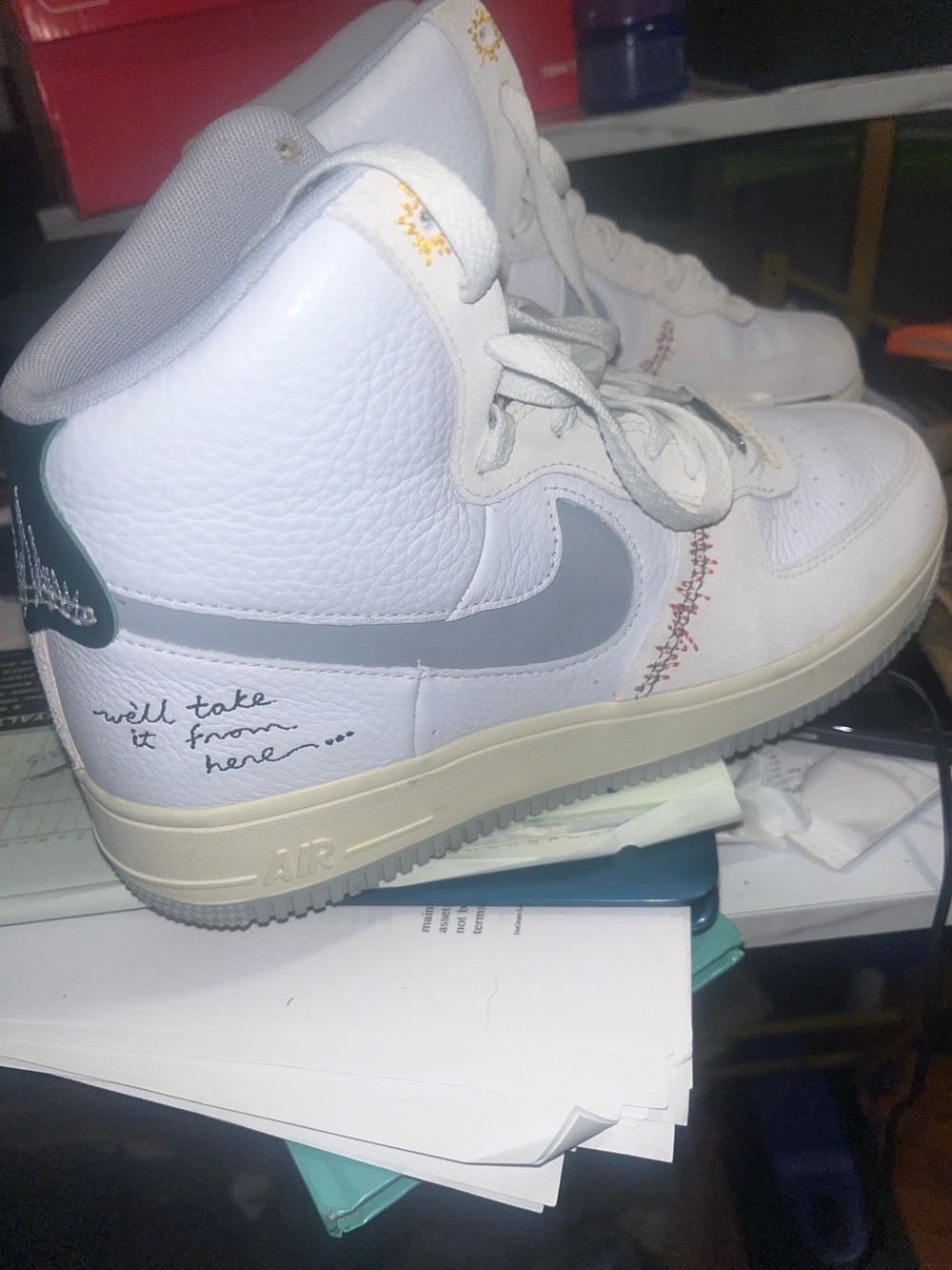 Women’s White and Gray High-Top Athletic Shoes (NO BOX)